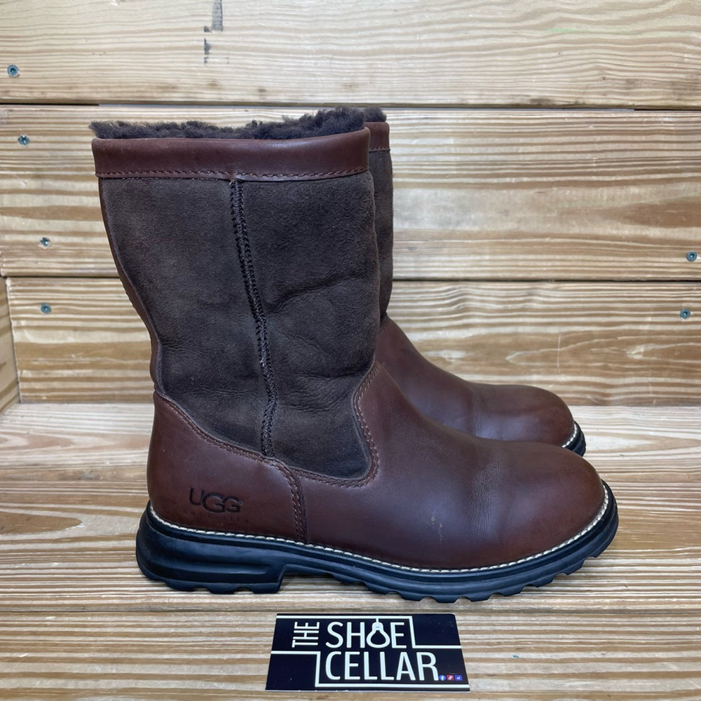 UGG Australia Womens Brooks Winter Boots Brown Sheepskin Mid Calf Pull On 7